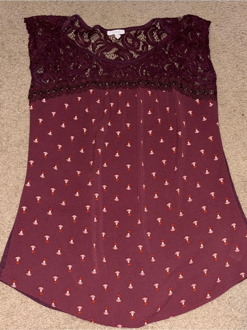 Maurices Burgundy Lace Yoke Printed Sleeveless Camisole